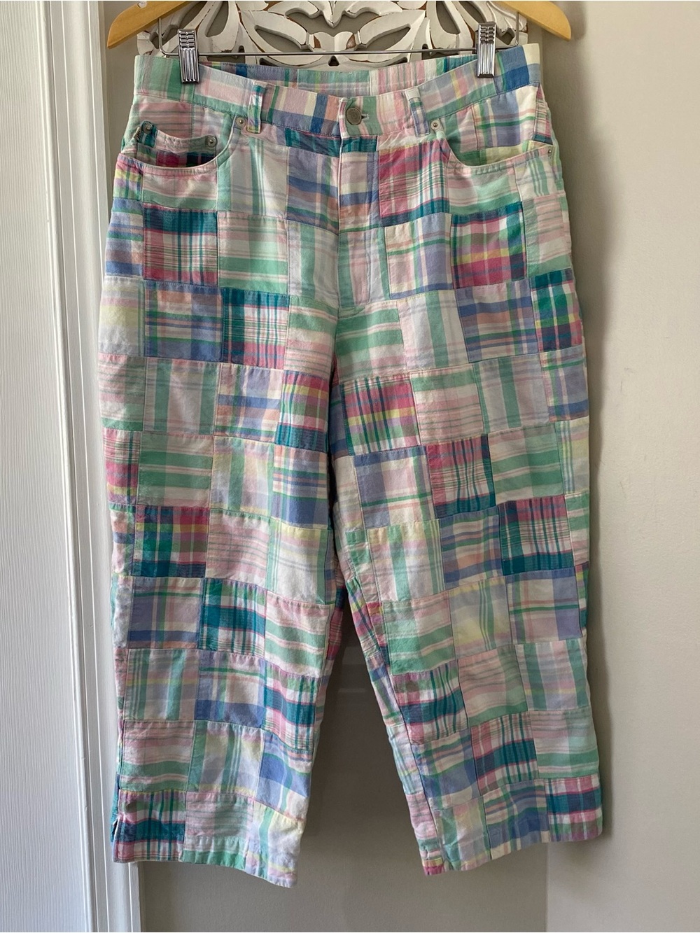 Lauren Ralph Lauren VTG Pastel Madras Plaid Capri Cropped Pants Sz 12 Preppy